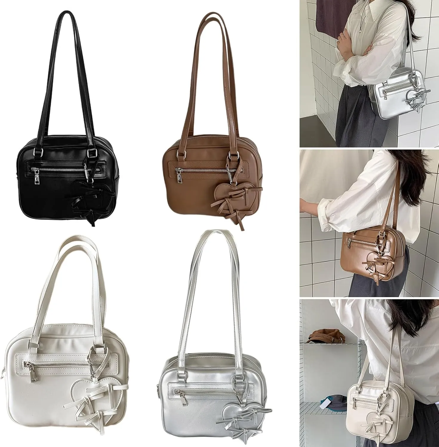 Guojiang Elegant Korean Handbag Simple Square Bag PU Leather Shoulder Bags Casual Handbags Satchel for Women Girls
