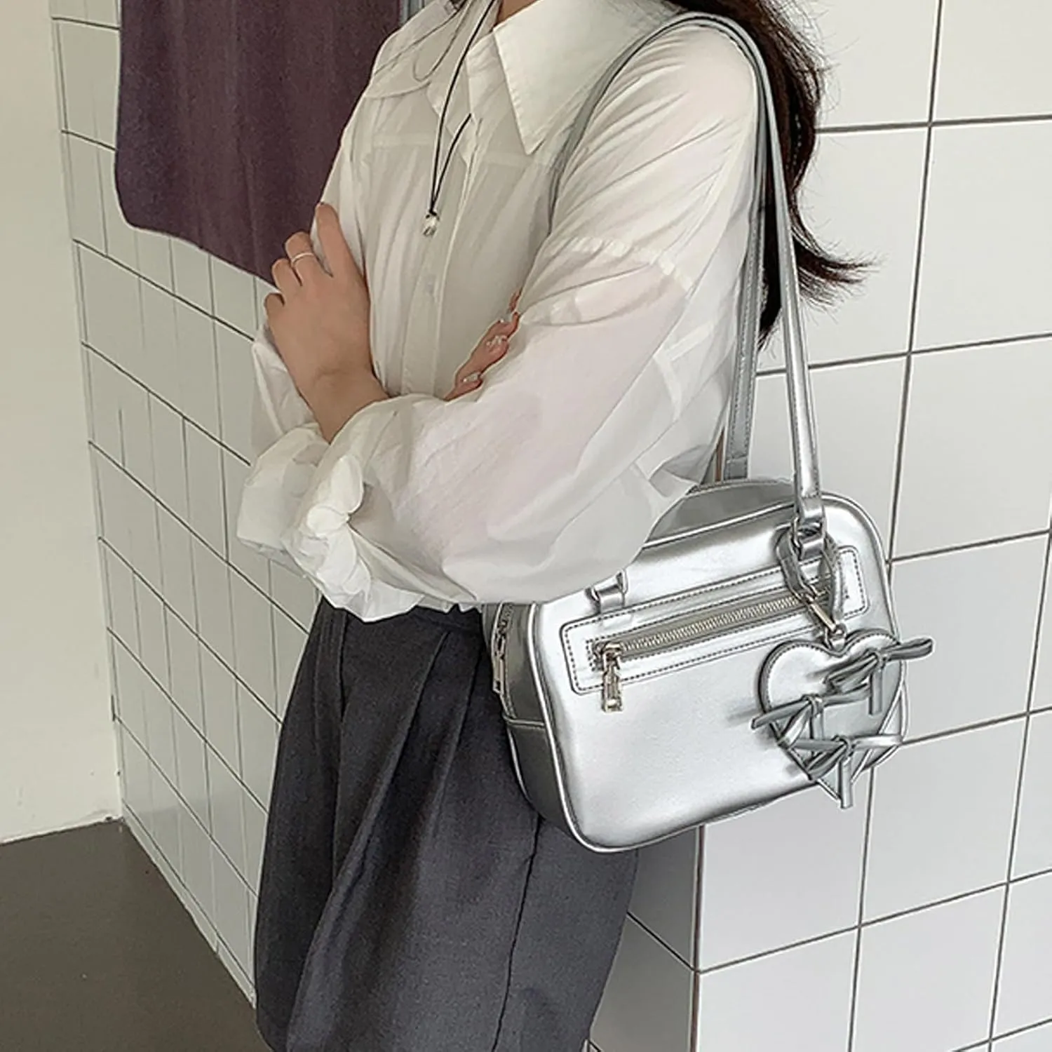 Guojiang Elegant Korean Handbag Simple Square Bag PU Leather Shoulder Bags Casual Handbags Satchel for Women Girls