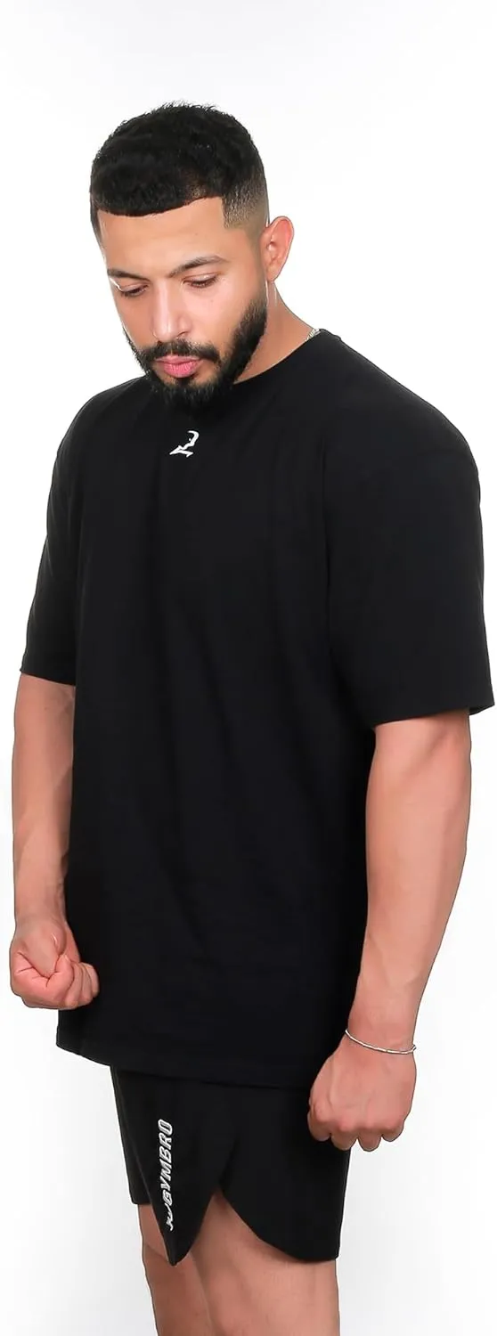 GYMBRO Oversized Gym Shirts Men 100% Cotton Drop Shoulder Workout Shirts for Men - Mens T-Shirts with Branding
