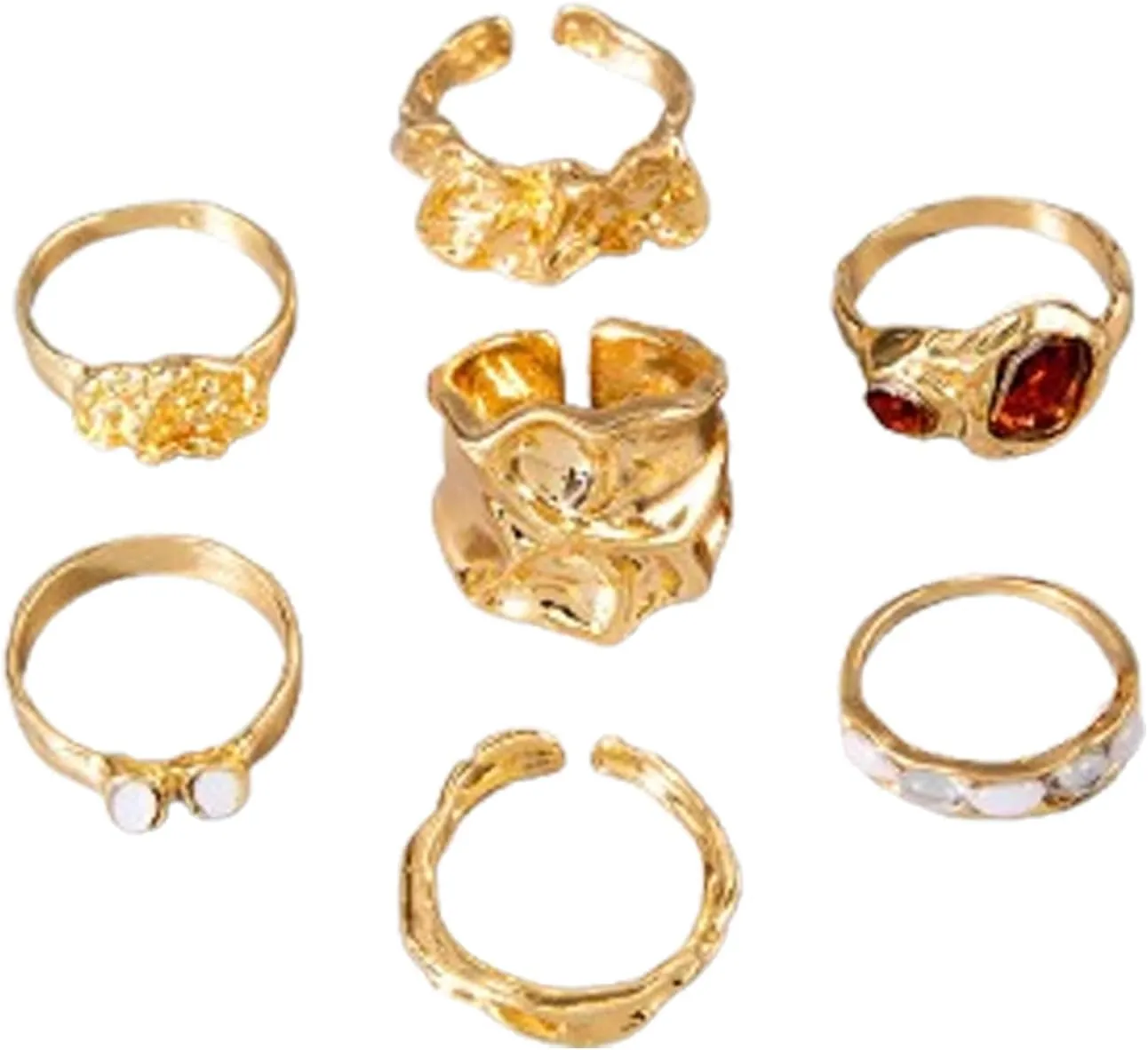GYRMMUE Chunky Gold Ring Set,Vintage Geometry Knuckle Rings Exaggerated Irregularity Stacking Ring Boho Snake/Pearl/Flower/Bow Finger Midi Rin Statement Jewelry for Women