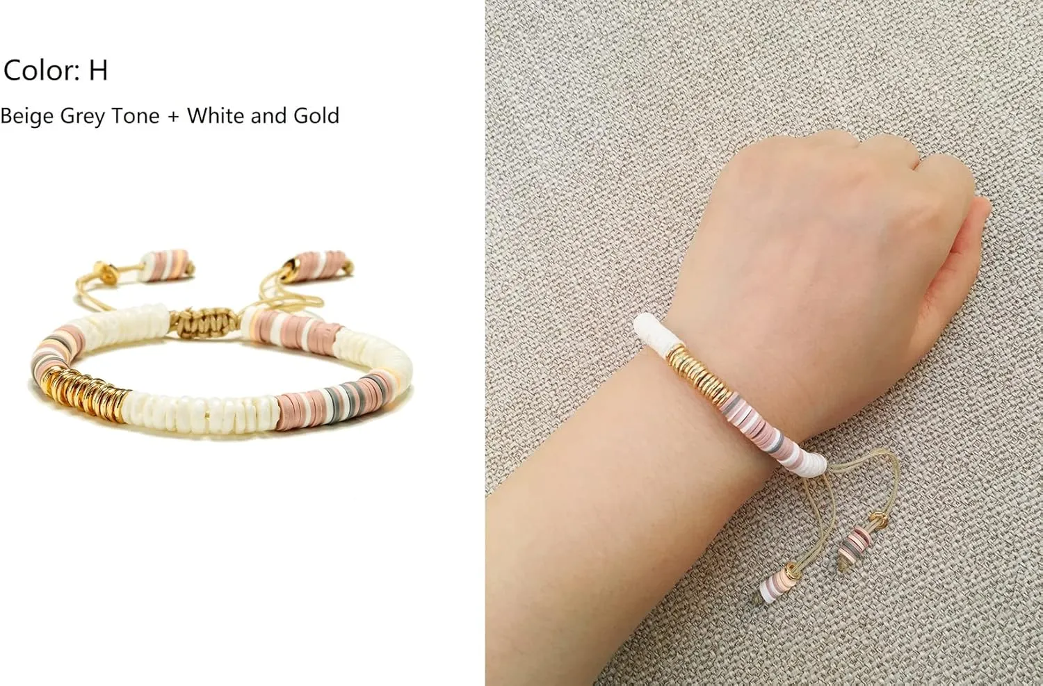 Handmade Braided Puka Shell Bracelet Anklet bracelet coquillage surf bracelet Adjustable Seashell Summer Bracelets Disc (Shell Polymer Clay Gold)