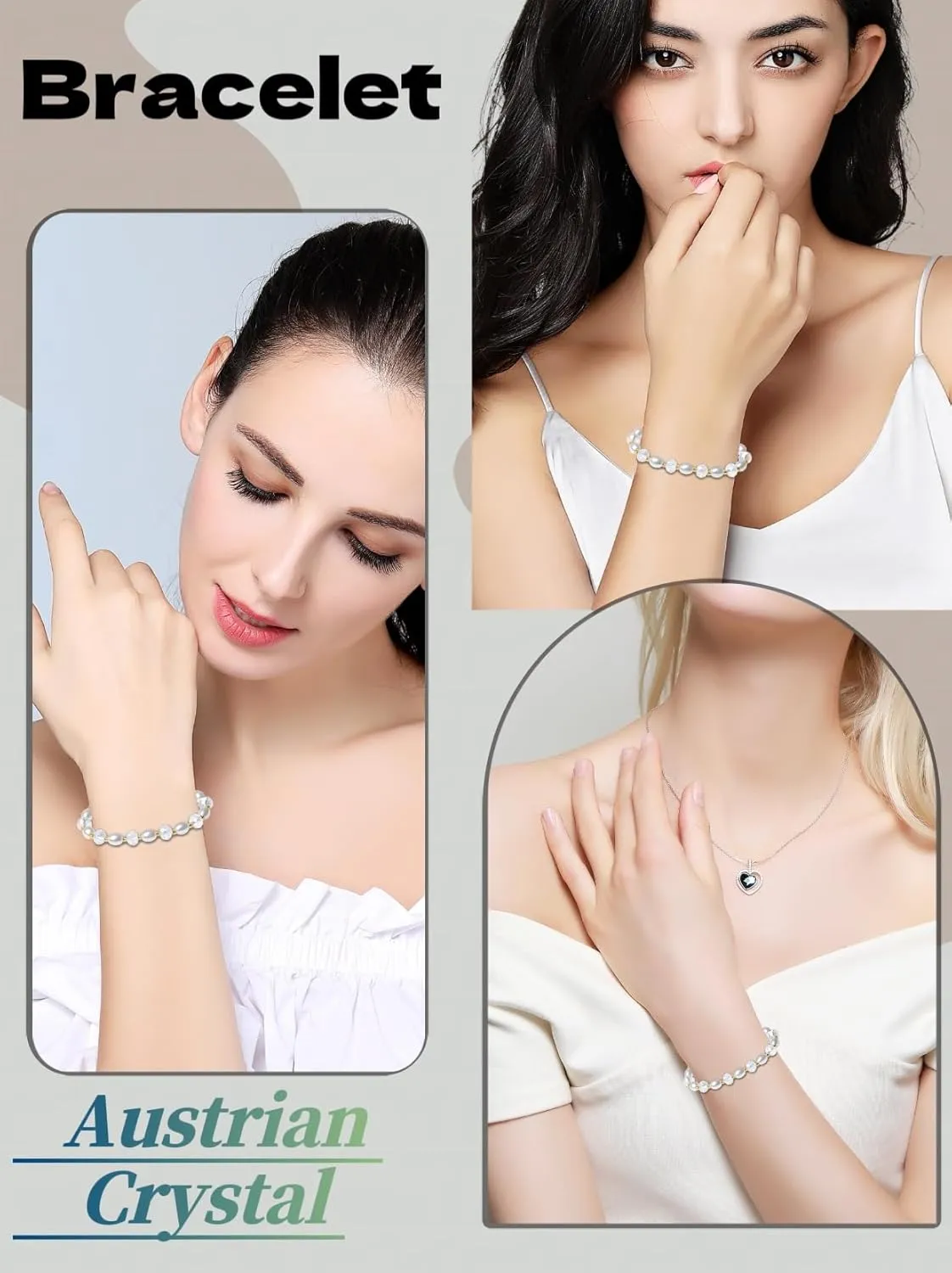 Handmade Women's Stretch Bracelets Pearl Crystal faceted Austrian Crystal Multicolor 8MM Crystal Beads Shell Pearl Jewelry for Women (White)