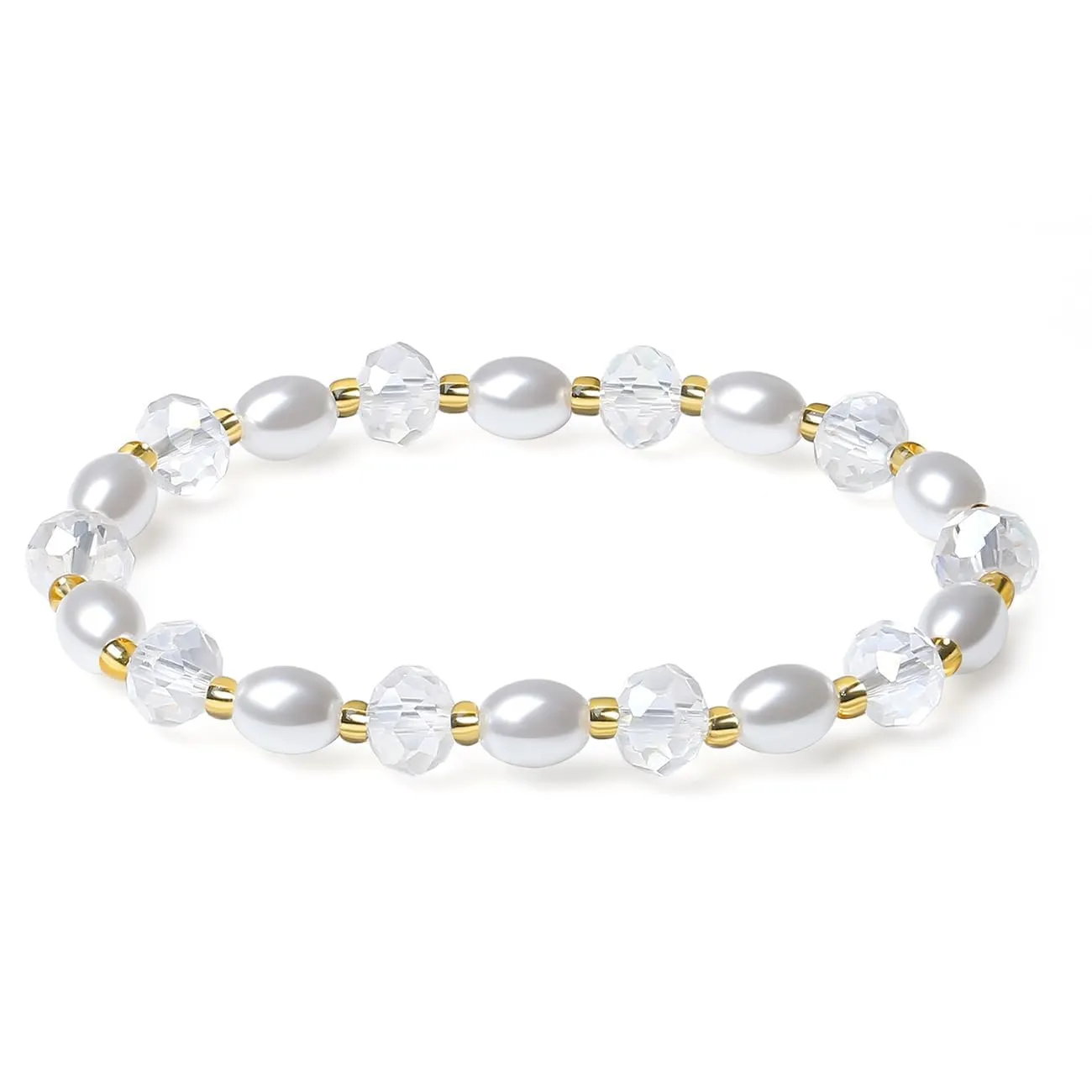 Handmade Women's Stretch Bracelets Pearl Crystal faceted Austrian Crystal Multicolor 8MM Crystal Beads Shell Pearl Jewelry for Women (White)
