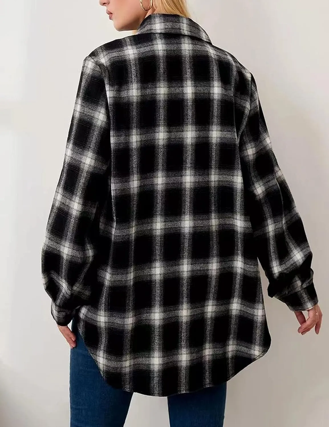 HangNiFang Womens Flannel Plaid Shirts Oversized Button Down Shirts Blouse Tops
