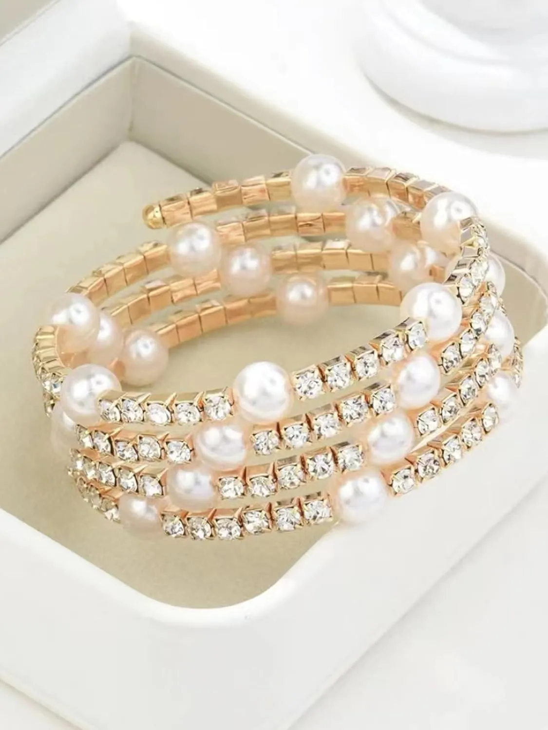 Harry and Henry 3 Layered Pearl Bracelets for Women Sparkling Rhinestone Bracelets Gold Silver Wedding Bracelet Prom Jewelry Christmas Gifts