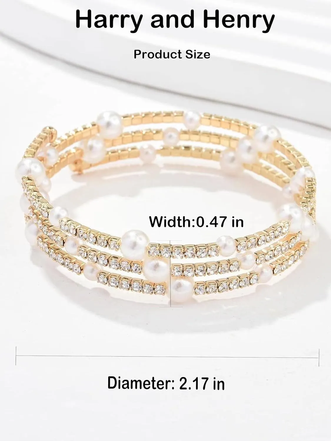Harry and Henry 3 Layered Pearl Bracelets for Women Sparkling Rhinestone Bracelets Gold Silver Wedding Bracelet Prom Jewelry Christmas Gifts