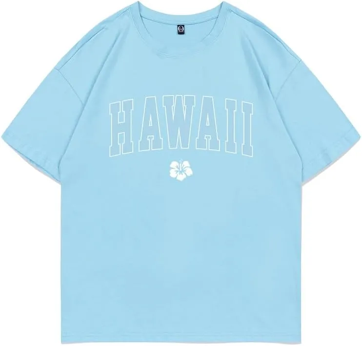 Hawaiian Shirts for Women Oversized Hawaii Graphic Tees for Teen Girls Preppy Aesthetic Shirts Beach T Shirts Tops