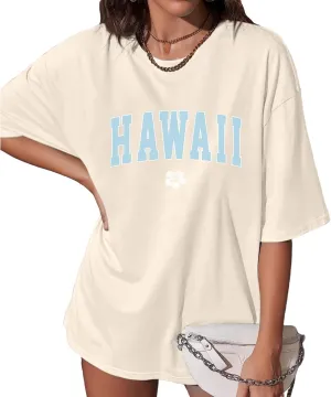 Hawaiian Shirts for Women Oversized Hawaii Graphic Tees for Teen Girls Preppy Aesthetic Shirts Beach T Shirts Tops