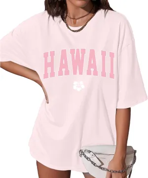 Hawaiian Shirts for Women Oversized Hawaii Graphic Tees for Teen Girls Preppy Aesthetic Shirts Beach T Shirts Tops