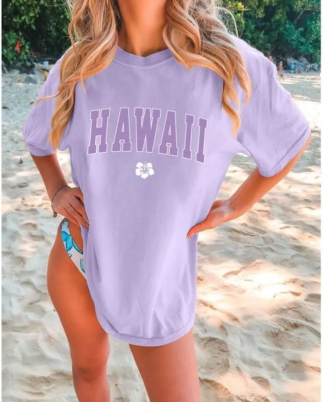 Hawaiian Shirts for Women Oversized Hawaii Graphic Tees for Teen Girls Preppy Aesthetic Shirts Beach T Shirts Tops