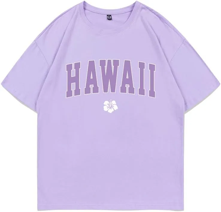 Hawaiian Shirts for Women Oversized Hawaii Graphic Tees for Teen Girls Preppy Aesthetic Shirts Beach T Shirts Tops