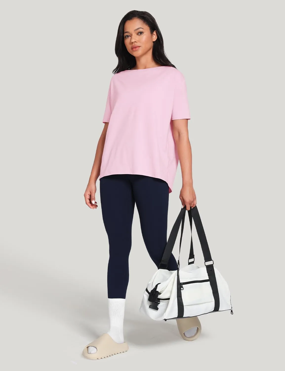 HeyNuts Women's Pima Cotton Short Sleeve Workou Shirt Boat Neck Loose Fit T-Shirts Athletic Tops Casual Shirts