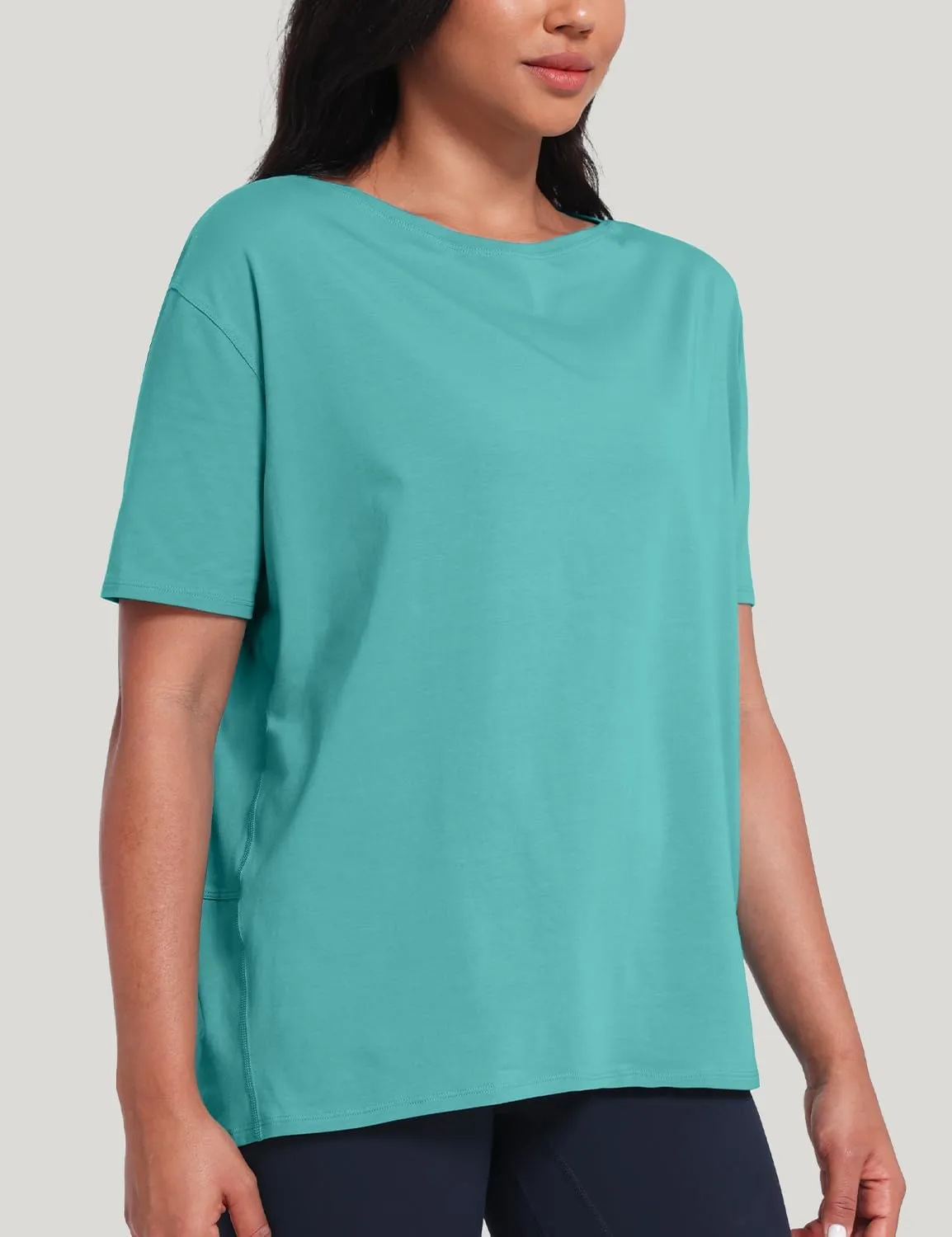 HeyNuts Women's Pima Cotton Short Sleeve Workou Shirt Boat Neck Loose Fit T-Shirts Athletic Tops Casual Shirts