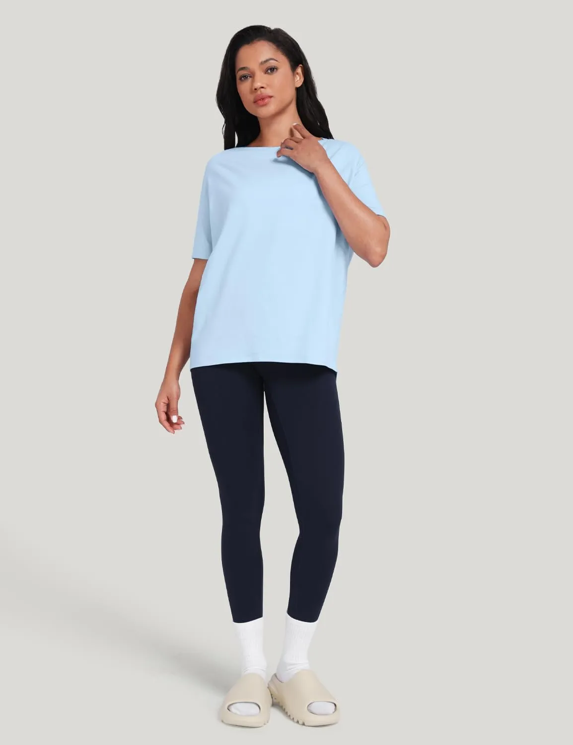 HeyNuts Women's Pima Cotton Short Sleeve Workou Shirt Boat Neck Loose Fit T-Shirts Athletic Tops Casual Shirts