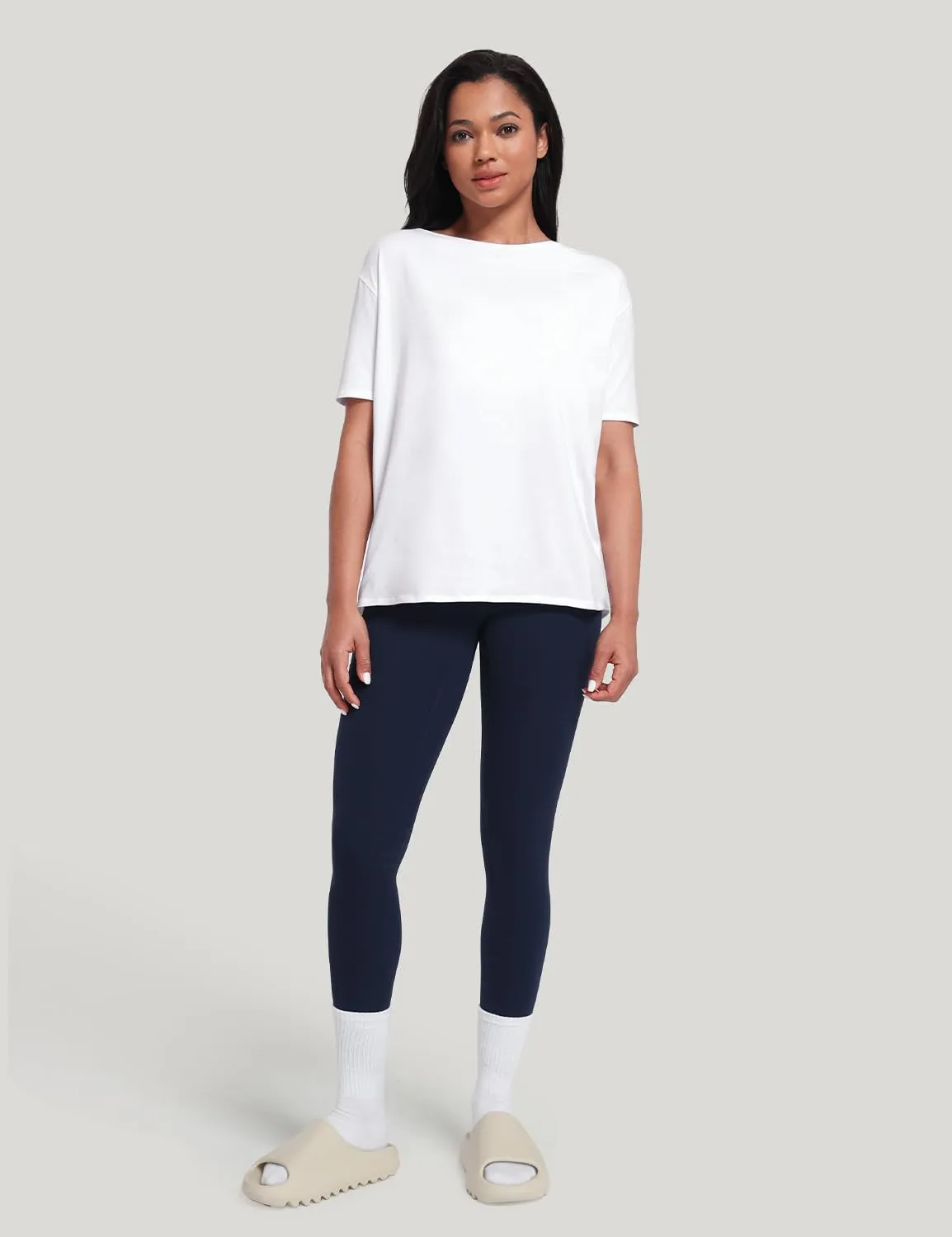 HeyNuts Women's Pima Cotton Short Sleeve Workou Shirt Boat Neck Loose Fit T-Shirts Athletic Tops Casual Shirts