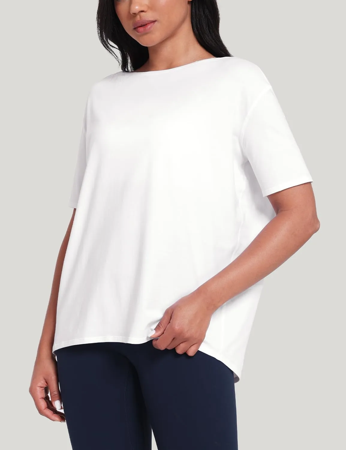 HeyNuts Women's Pima Cotton Short Sleeve Workou Shirt Boat Neck Loose Fit T-Shirts Athletic Tops Casual Shirts