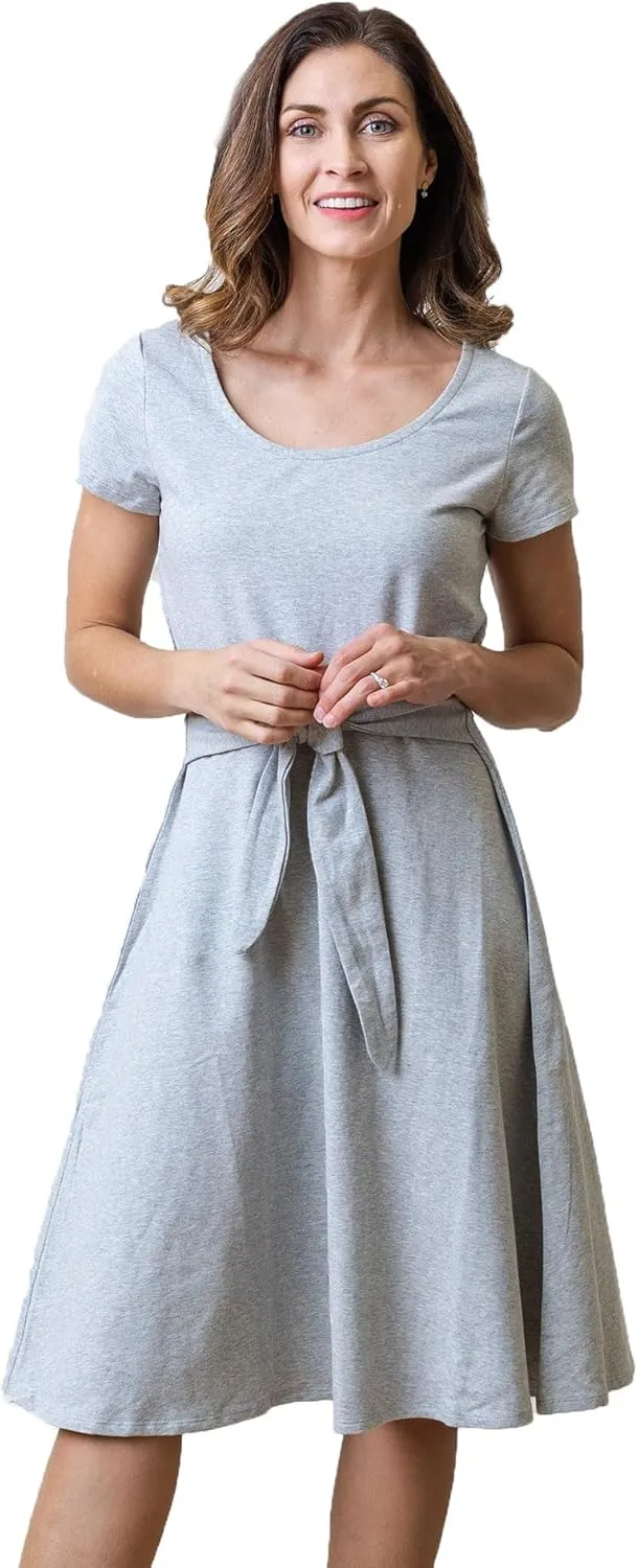 Hope & Henry Women's Short Sleeve Tie-Front Knit Dress