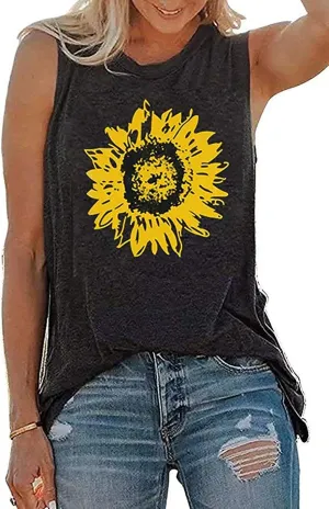 Hount Womens Casual Loose Graphic Comfy Tank Tops Summer Basic T-Shirts Sleeveless Shirts Tunic Tops
