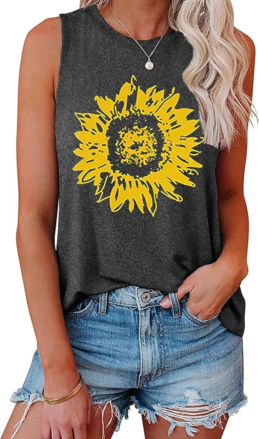 Hount Womens Casual Loose Graphic Comfy Tank Tops Summer Basic T-Shirts Sleeveless Shirts Tunic Tops