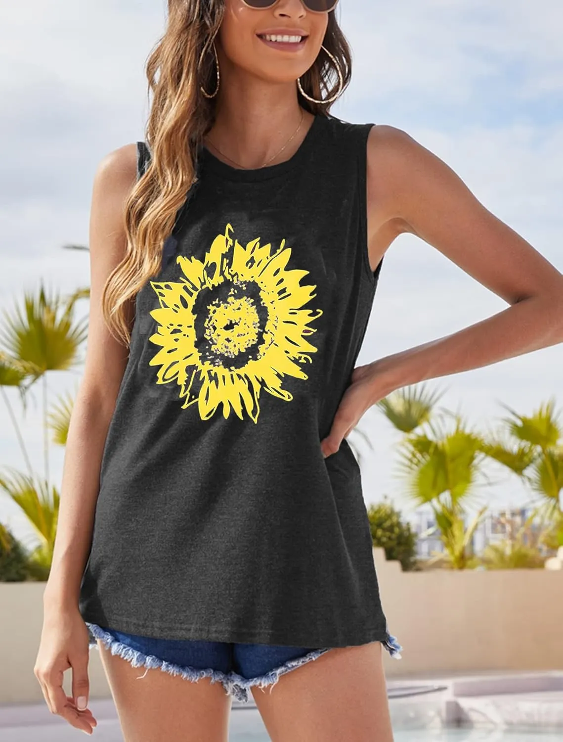 Hount Womens Casual Loose Graphic Comfy Tank Tops Summer Basic T-Shirts Sleeveless Shirts Tunic Tops