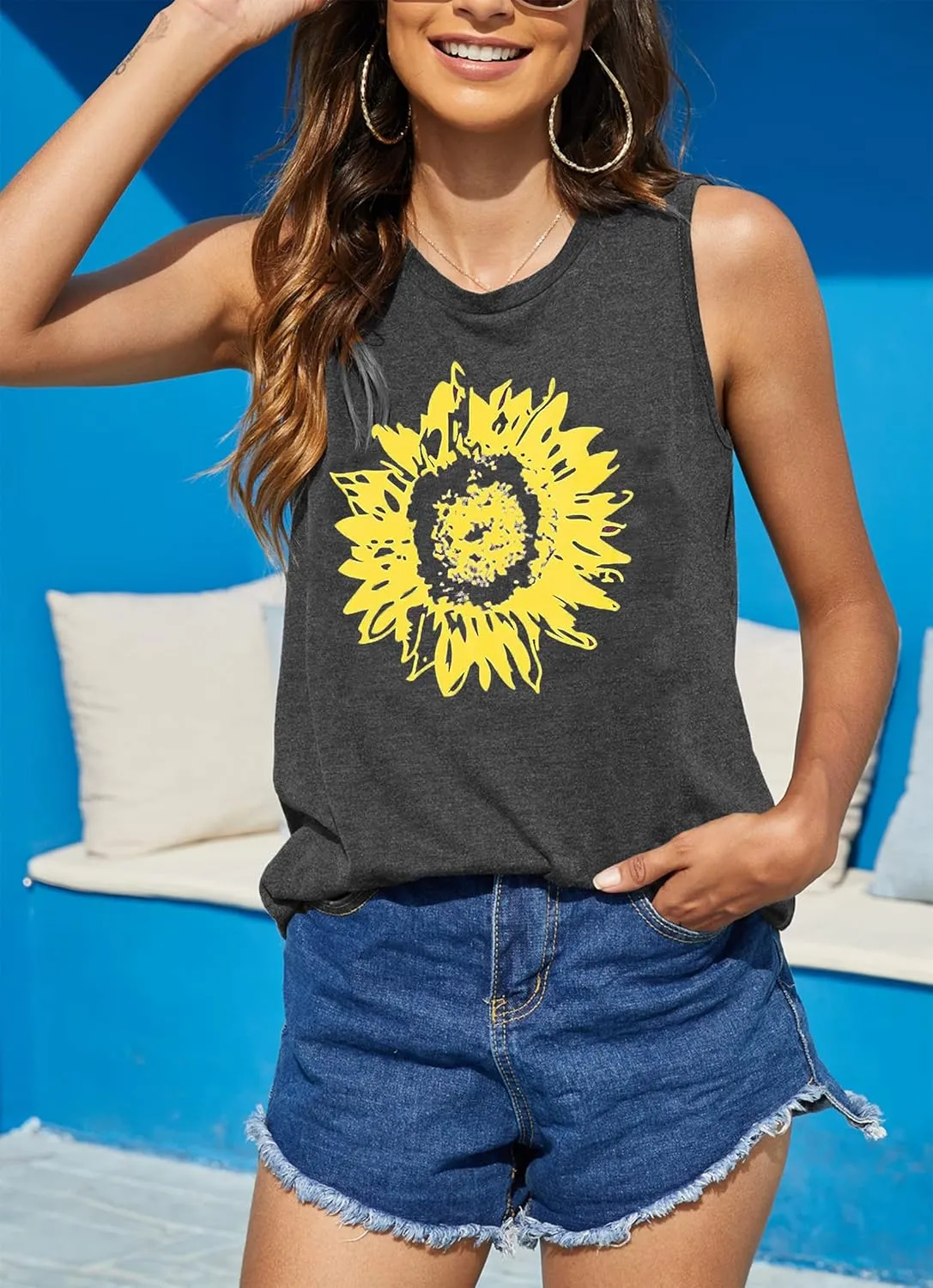 Hount Womens Casual Loose Graphic Comfy Tank Tops Summer Basic T-Shirts Sleeveless Shirts Tunic Tops