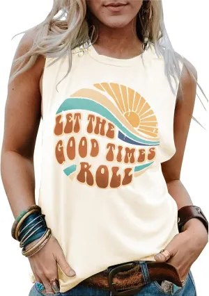 Hount Womens Casual Loose Graphic Comfy Tank Tops Summer Basic T-Shirts Sleeveless Shirts Tunic Tops