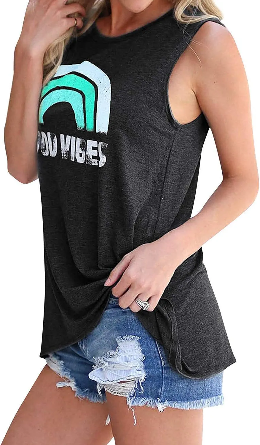 Hount Womens Casual Loose Graphic Comfy Tank Tops Summer Basic T-Shirts Sleeveless Shirts Tunic Tops