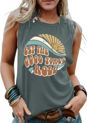 Hount Womens Casual Loose Graphic Comfy Tank Tops Summer Basic T-Shirts Sleeveless Shirts Tunic Tops