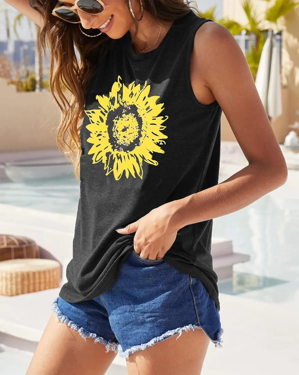 Hount Womens Casual Loose Graphic Comfy Tank Tops Summer Basic T-Shirts Sleeveless Shirts Tunic Tops