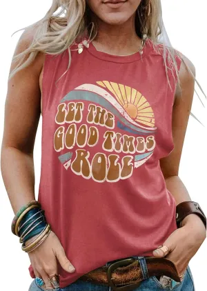 Hount Womens Casual Loose Graphic Comfy Tank Tops Summer Basic T-Shirts Sleeveless Shirts Tunic Tops