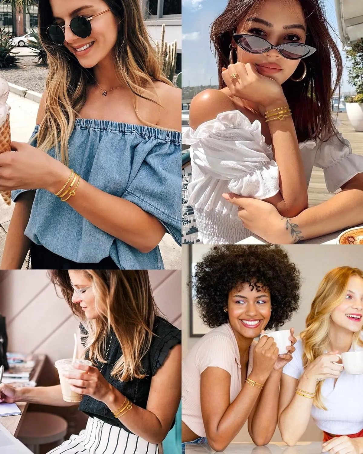 Howoo Gold Bangle Bracelets for Women 18K Plated Gold Cuff Bracelet Cuban Figaro Link Chain Knot Beaded Jewelry Sets