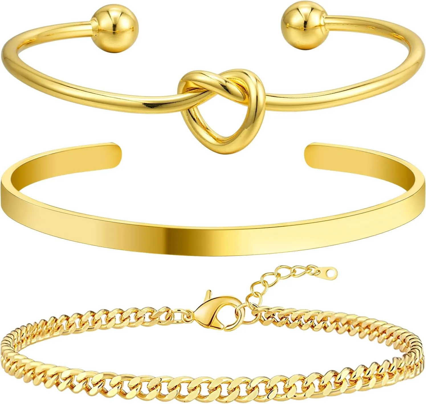 Howoo Gold Bangle Bracelets for Women 18K Plated Gold Cuff Bracelet Cuban Figaro Link Chain Knot Beaded Jewelry Sets