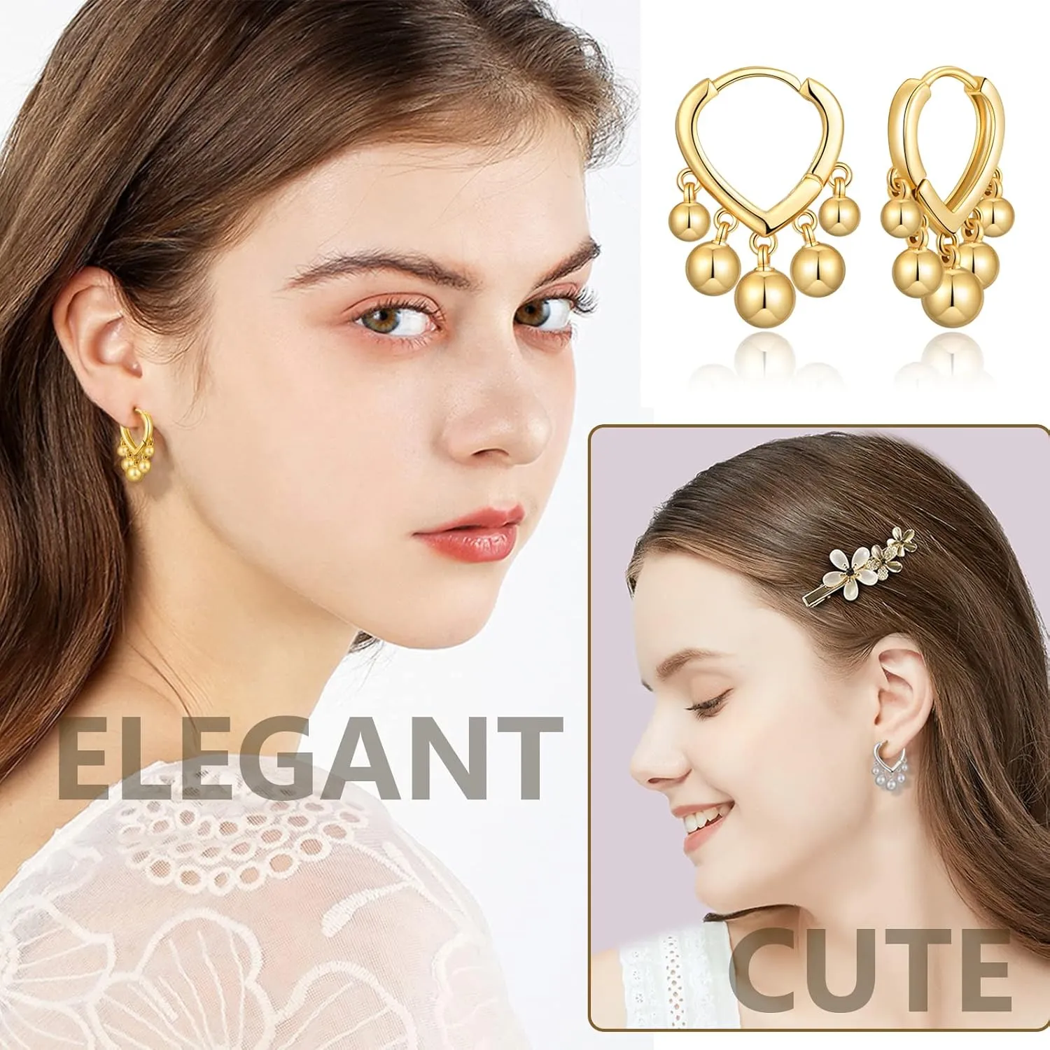 Huggie Earrings for Women 14K Gold Plated Earrings Dainty Statement Sterling Silver Cute Dangle Earring Hypoallergenic Huggie Hoop Earrings for Wome Trendy Prom Party Jewelry Gift