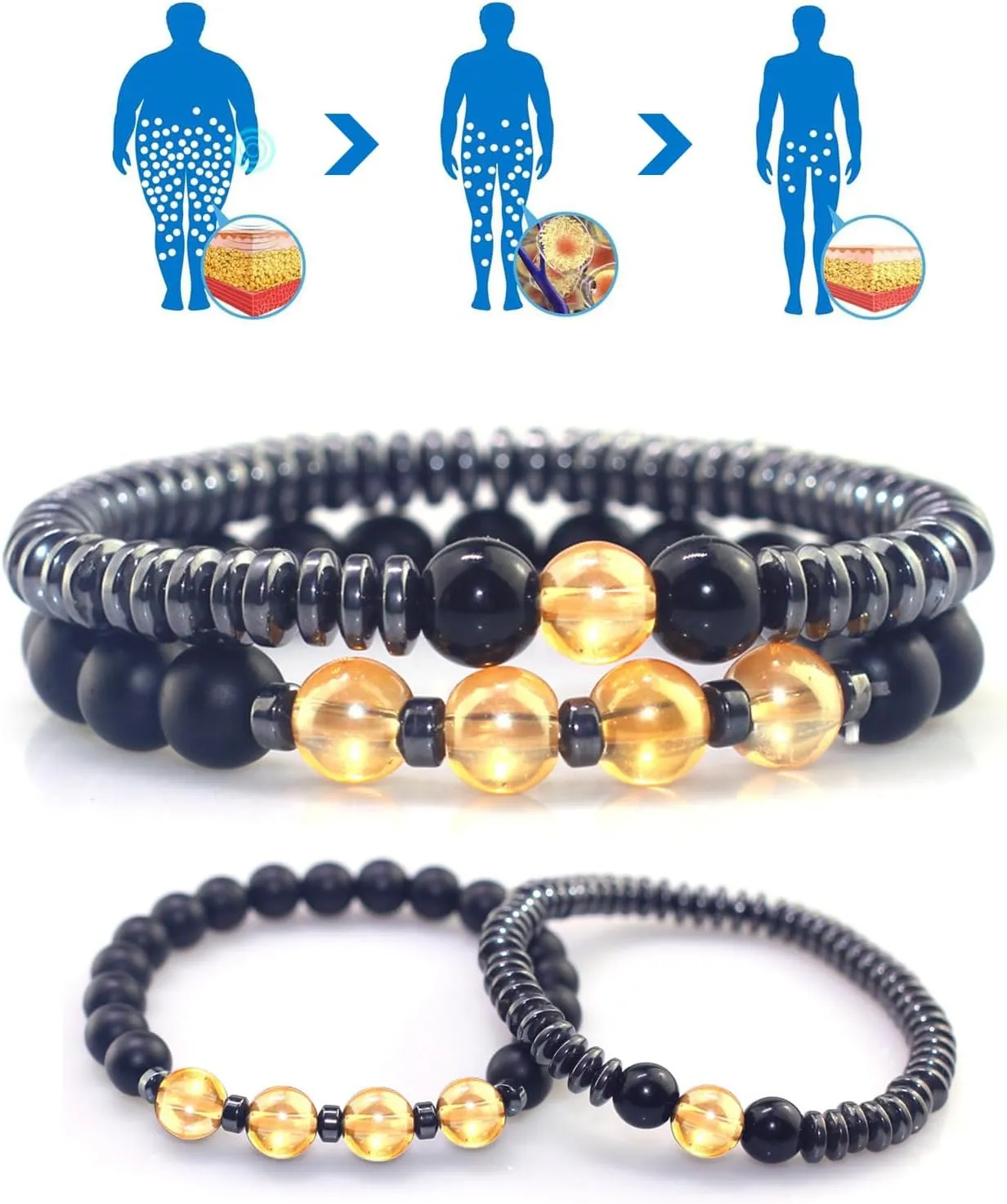 Humanic Maxhematie Beaded Bracelets, Natural Stone Beads Layered Lymphatic Health Energy Healing Bracelets Adjustable Length For Women Men Jewelry Gifts