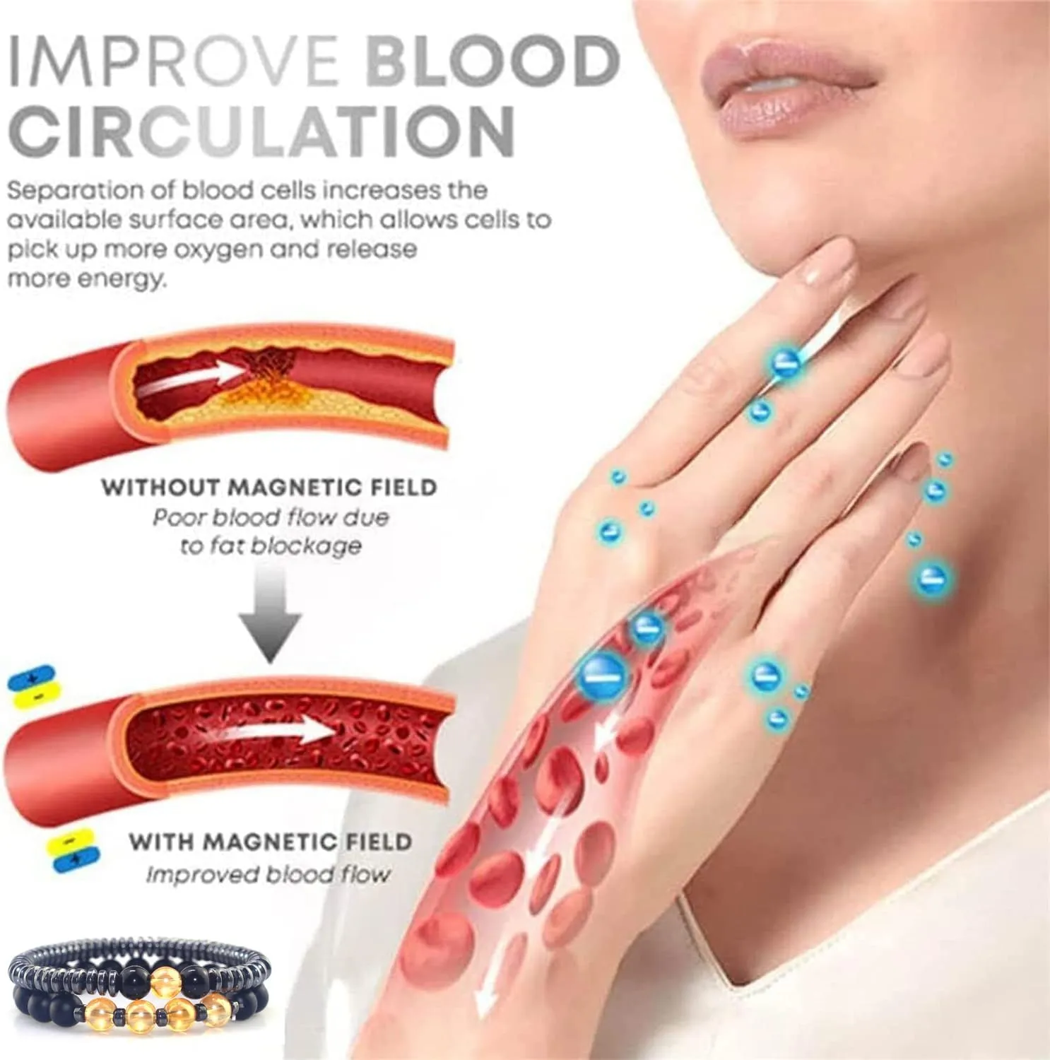 Humanic Maxhematie Beaded Bracelets, Natural Stone Beads Layered Lymphatic Health Energy Healing Bracelets Adjustable Length For Women Men Jewelry Gifts