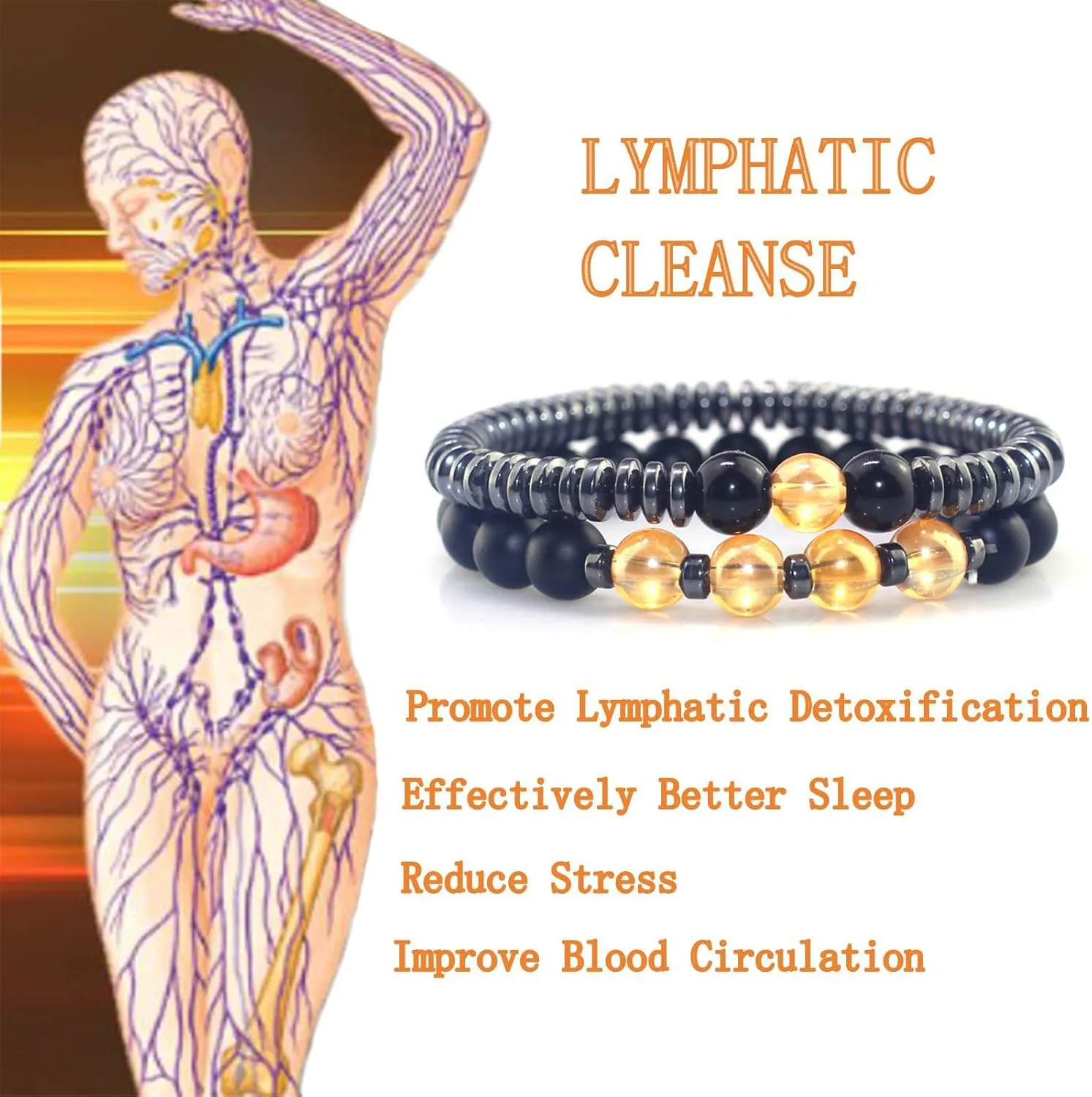 Humanic Maxhematie Beaded Bracelets, Natural Stone Beads Layered Lymphatic Health Energy Healing Bracelets Adjustable Length For Women Men Jewelry Gifts
