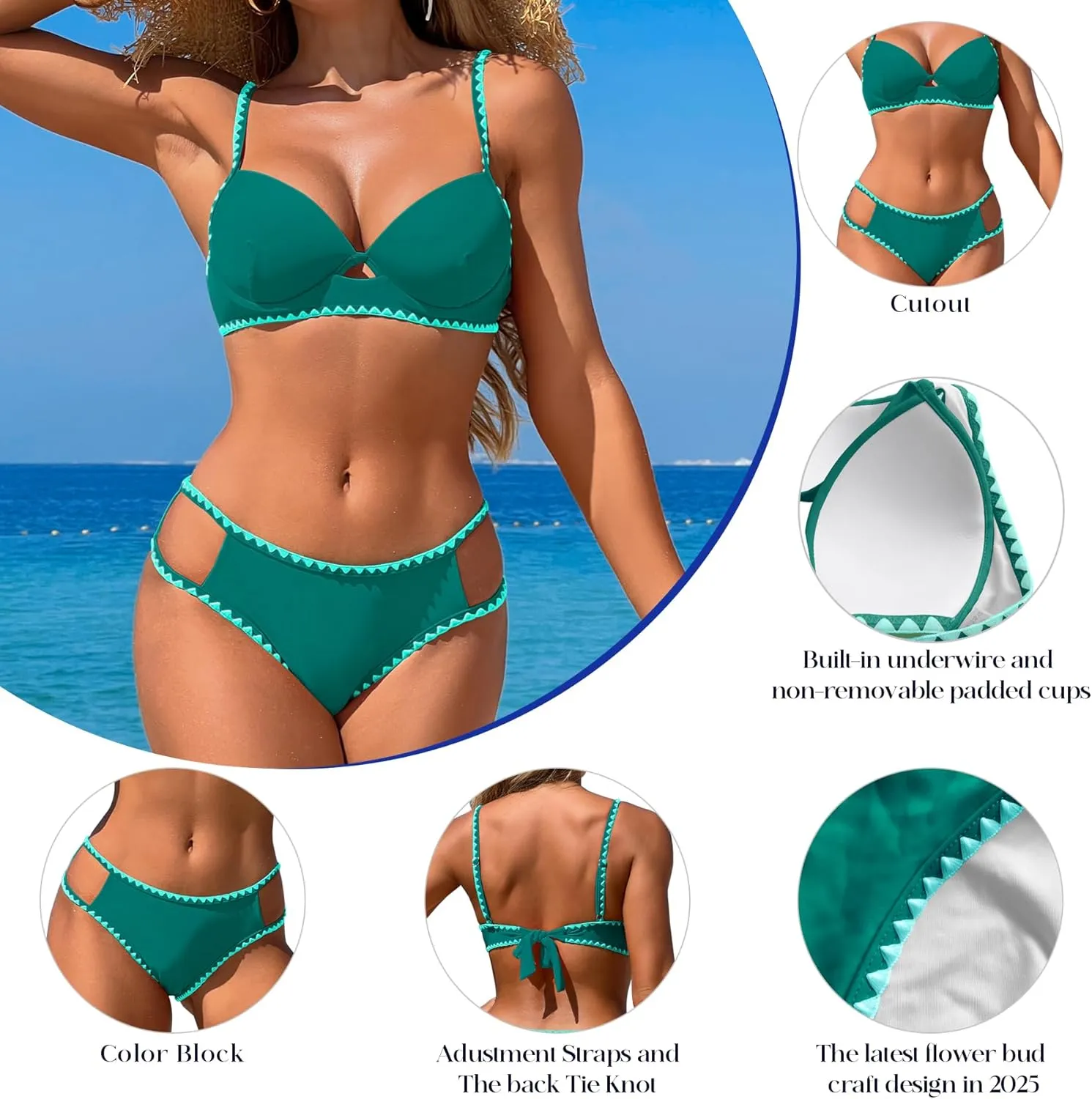 HXN Womens Colorblock Bikini Set Sexy Swimwear Two Piece Swimsuit Triangle Bathing Suit