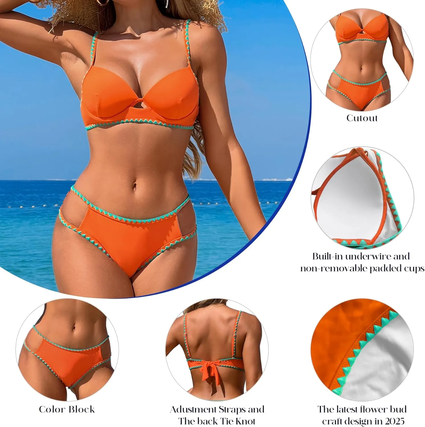 HXN Womens Colorblock Bikini Set Sexy Swimwear Two Piece Swimsuit Triangle Bathing Suit