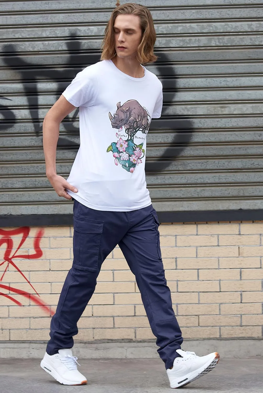 ITALYMORN Black Cargo Pants for Men Slim fit Khaki Work Pants with Pockets
