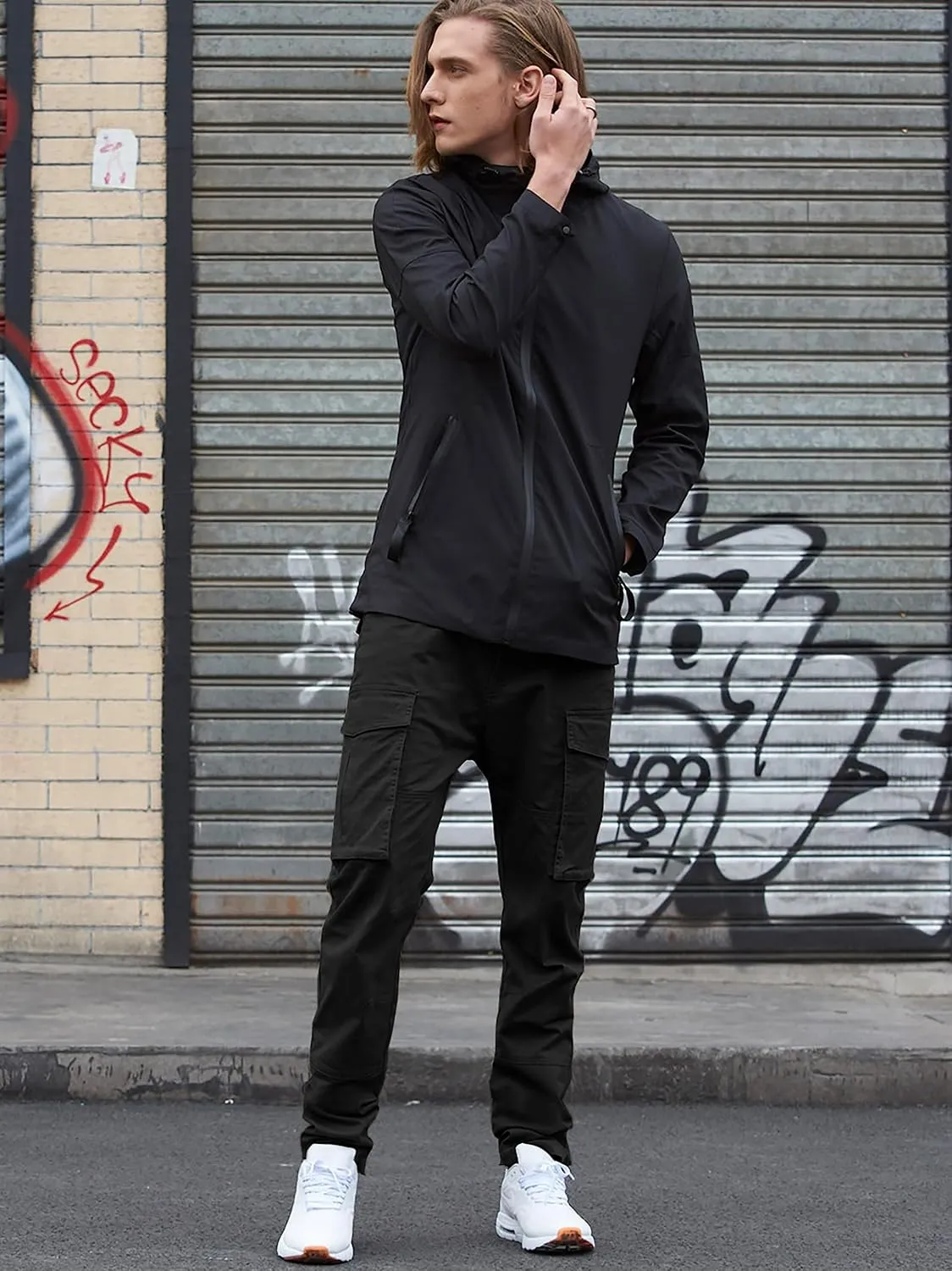ITALYMORN Black Cargo Pants for Men Slim fit Khaki Work Pants with Pockets