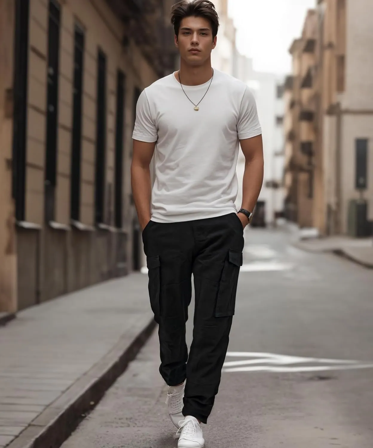 ITALYMORN Black Cargo Pants for Men Slim fit Khaki Work Pants with Pockets
