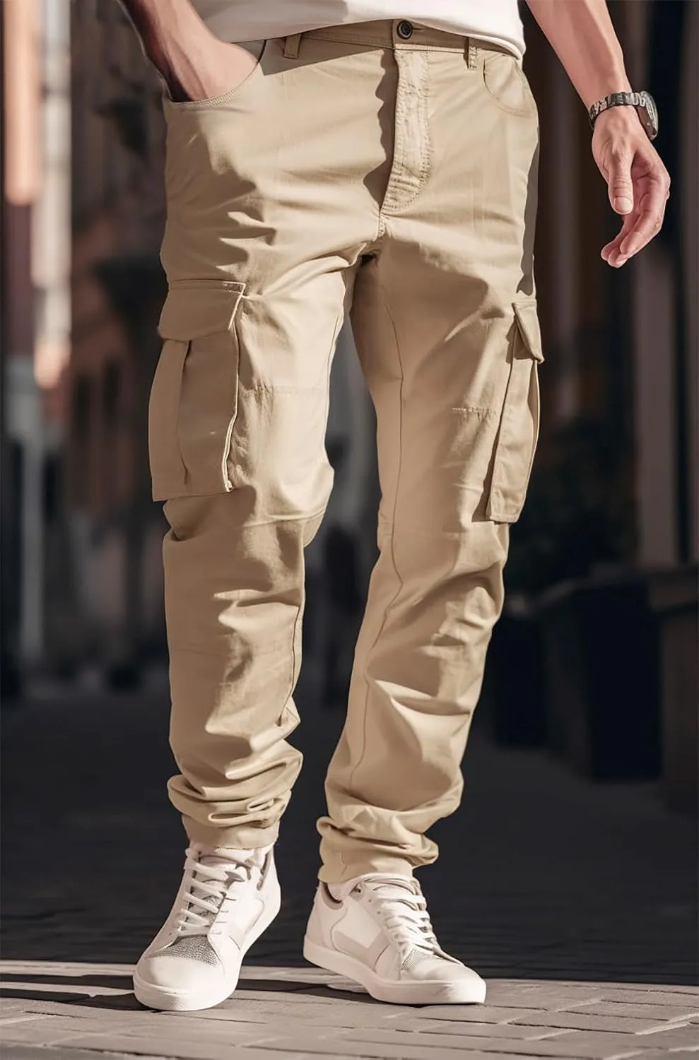 ITALYMORN Black Cargo Pants for Men Slim fit Khaki Work Pants with Pockets