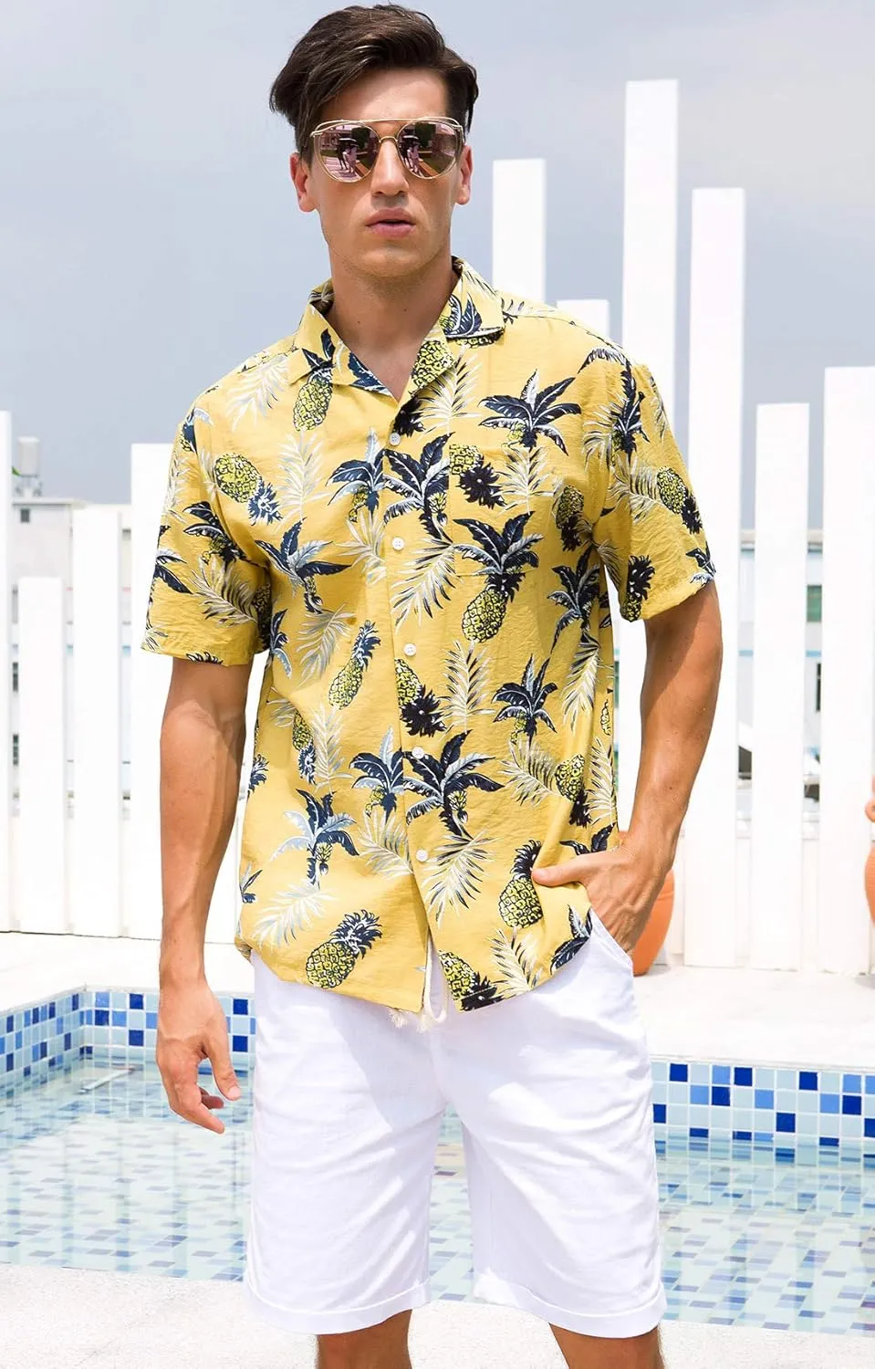 Janmid Mens Floral Hawaiian Shirts Short Sleeve Button Down Beach Shirts