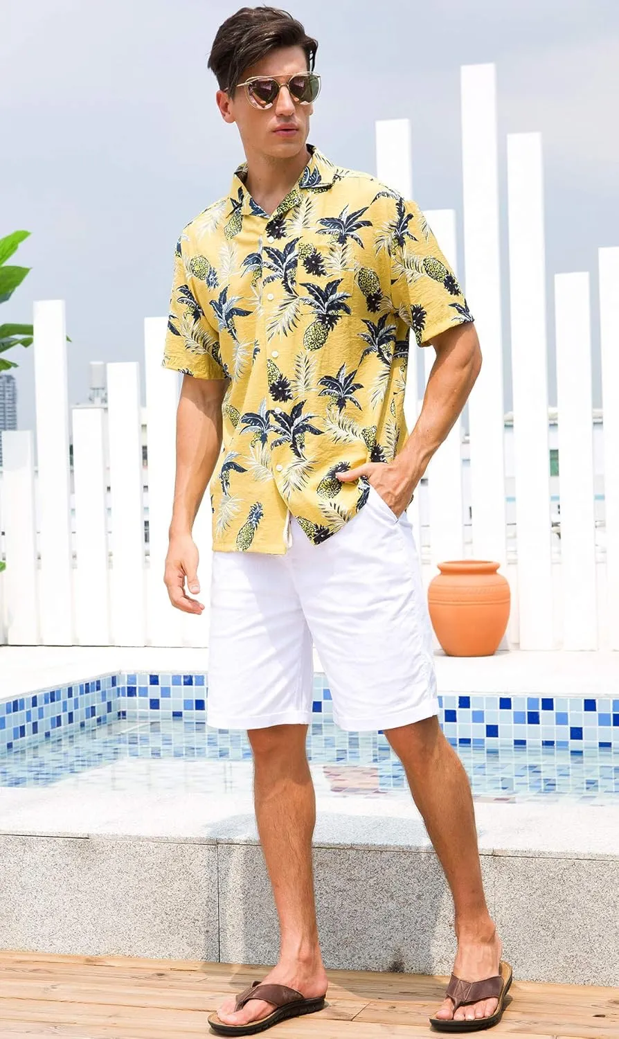 Janmid Mens Floral Hawaiian Shirts Short Sleeve Button Down Beach Shirts