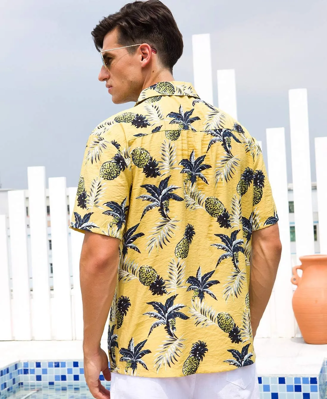 Janmid Mens Floral Hawaiian Shirts Short Sleeve Button Down Beach Shirts