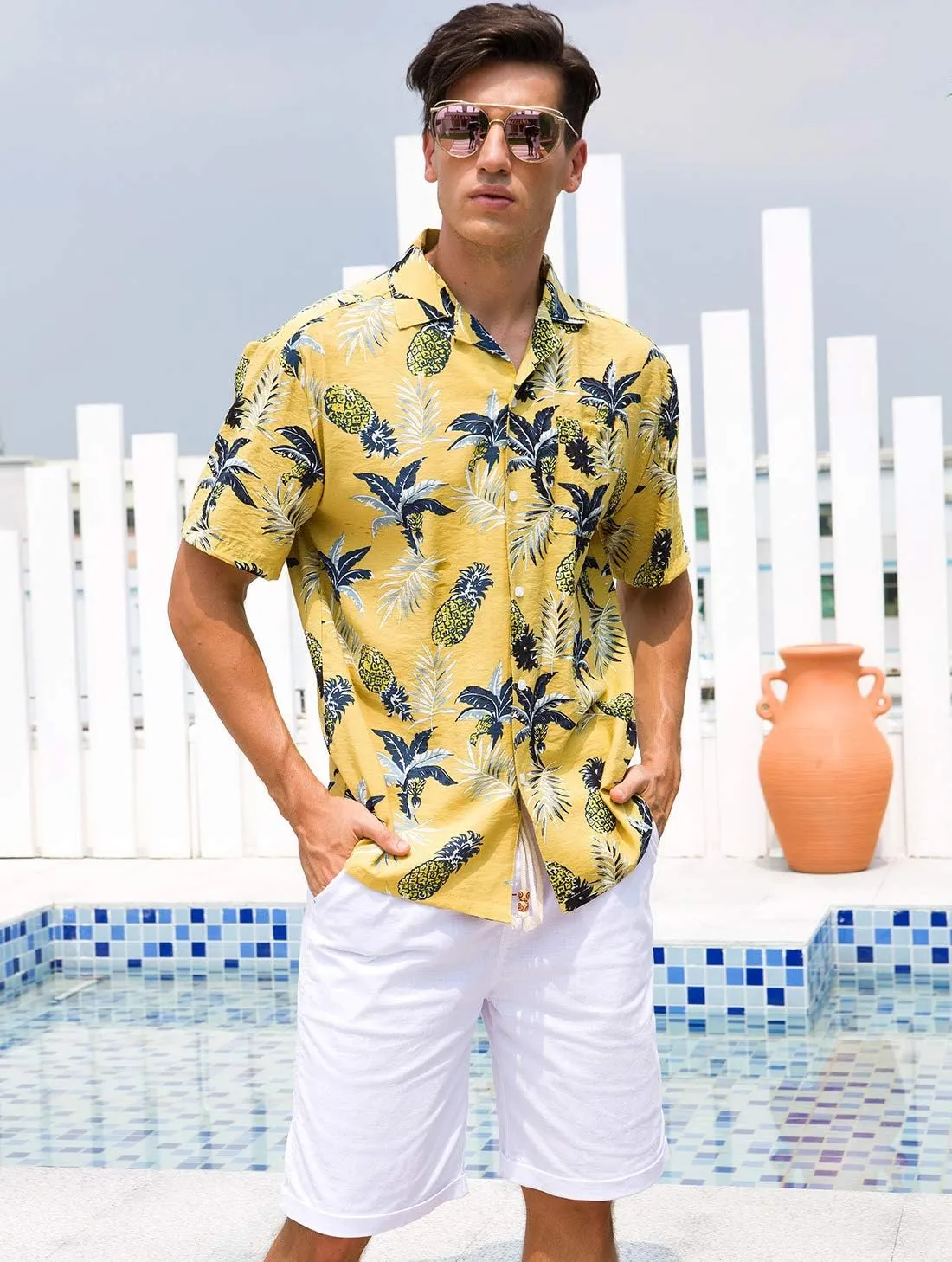 Janmid Mens Floral Hawaiian Shirts Short Sleeve Button Down Beach Shirts