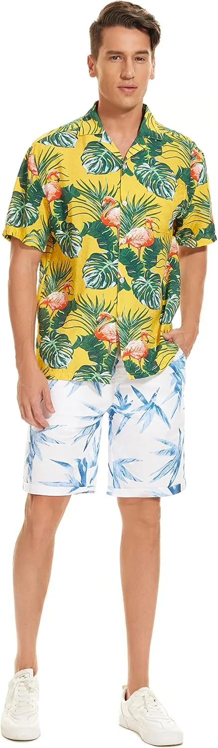 Janmid Mens Floral Hawaiian Shirts Short Sleeve Button Down Beach Shirts