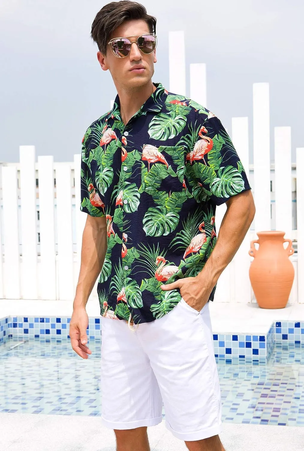 Janmid Mens Floral Hawaiian Shirts Short Sleeve Button Down Beach Shirts