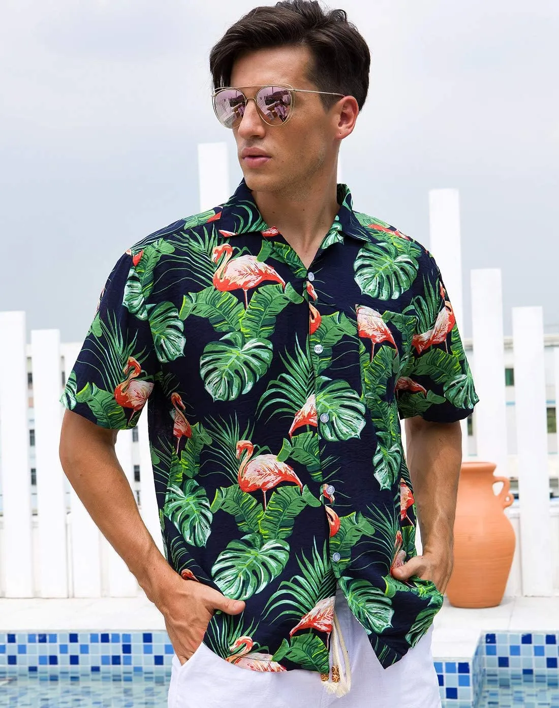 Janmid Mens Floral Hawaiian Shirts Short Sleeve Button Down Beach Shirts