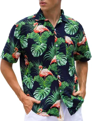 Janmid Mens Floral Hawaiian Shirts Short Sleeve Button Down Beach Shirts